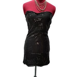 Sugar & Spice Black Sequin Strapless Mini Dress Moblife Rave Prom Dance Party Sm
